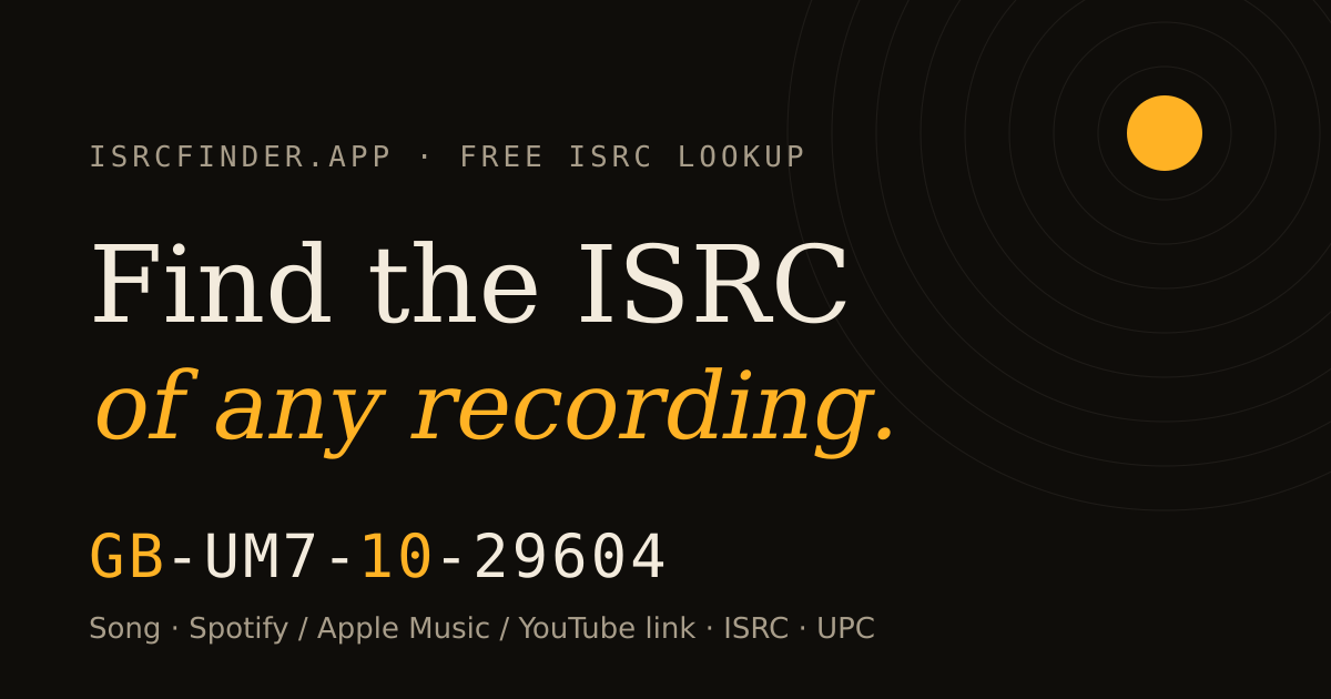 ISRC code example GB-UM7-10-29604 split into agency prefix, registrant, year and designation